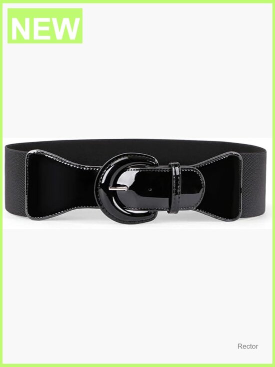 Vintage Chunky Buckle Wide Stretch Waist Belt - Faux Leather High Stretch